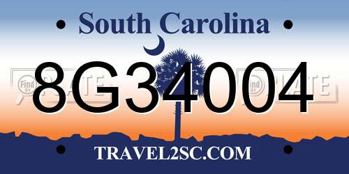 8G34004 South Carolina License Plate