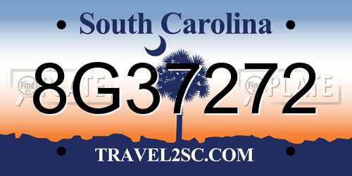 8G37272 South Carolina License Plate