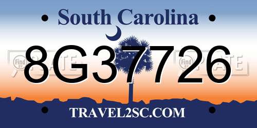 8G37726 South Carolina License Plate