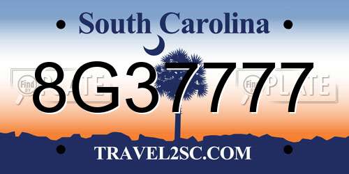 8G37777 South Carolina License Plate