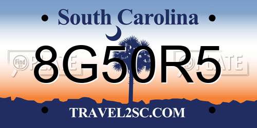 8G50R5 South Carolina License Plate
