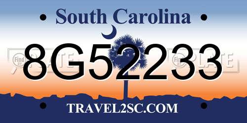 8G52233 South Carolina License Plate