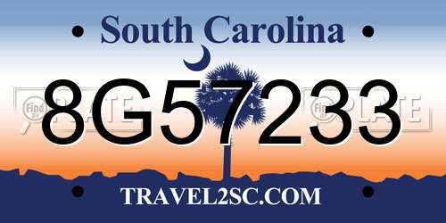 8G57233 South Carolina License Plate