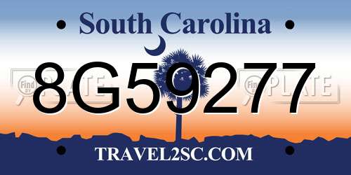 8G59277 South Carolina License Plate