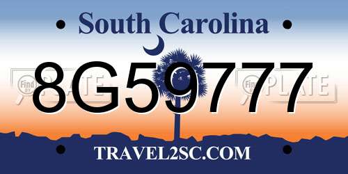 8G59777 South Carolina License Plate