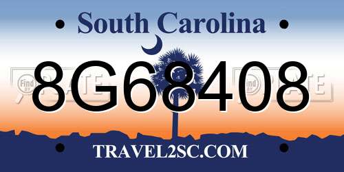 8G68408 South Carolina License Plate