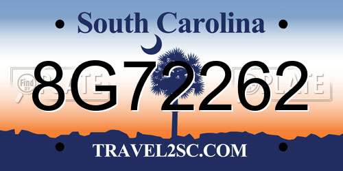 8G72262 South Carolina License Plate