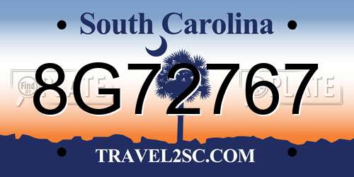 8G72767 South Carolina License Plate
