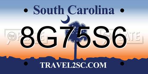 8G75S6 South Carolina License Plate