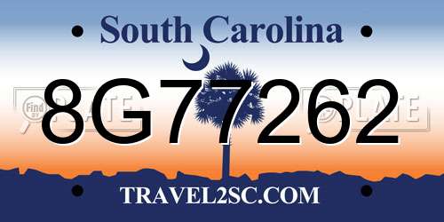 8G77262 South Carolina License Plate