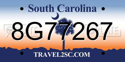 8G77267 South Carolina License Plate