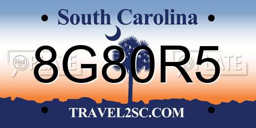 8G80R5 South Carolina License Plate