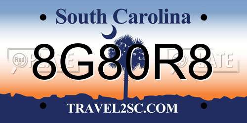 8G80R8 South Carolina License Plate