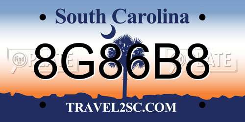 8G86B8 South Carolina License Plate