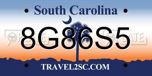 8G86S5 South Carolina License Plate