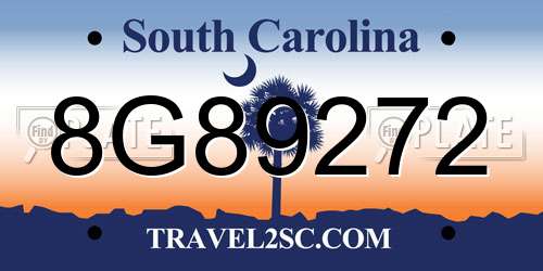 8G89272 South Carolina License Plate