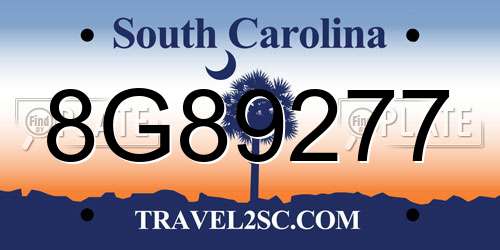 8G89277 South Carolina License Plate