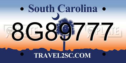 8G89777 South Carolina License Plate