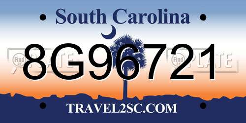 8G96721 South Carolina License Plate