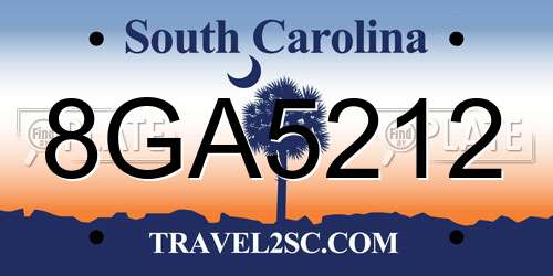 8GA5212 South Carolina License Plate