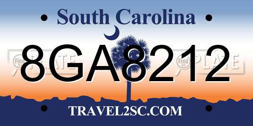 8GA8212 South Carolina License Plate