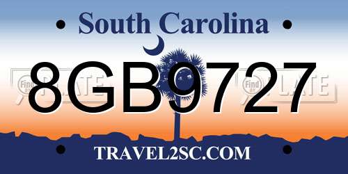 8GB9727 South Carolina License Plate