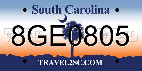 8GE0805 South Carolina License Plate