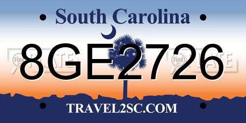 8GE2726 South Carolina License Plate