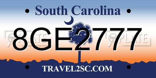 8GE2777 South Carolina License Plate