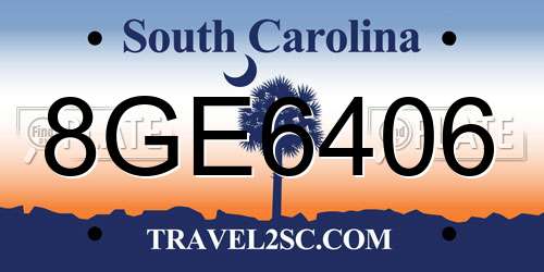 8GE6406 South Carolina License Plate