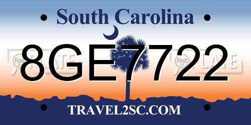 8GE7722 South Carolina License Plate