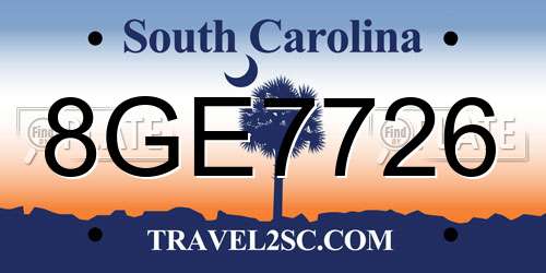 8GE7726 South Carolina License Plate