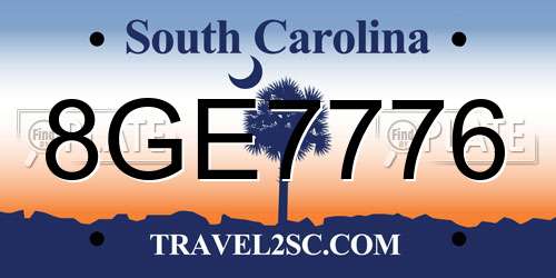 8GE7776 South Carolina License Plate