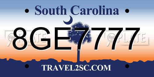 8GE7777 South Carolina License Plate