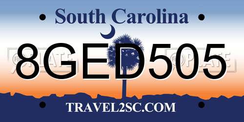 8GED505 South Carolina License Plate