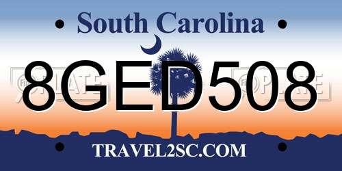 8GED508 South Carolina License Plate