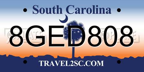 8GED808 South Carolina License Plate