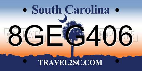 8GEG406 South Carolina License Plate