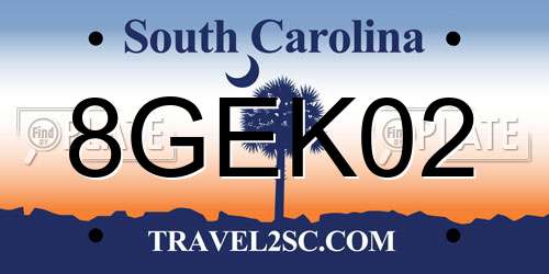 8GEK02 South Carolina License Plate