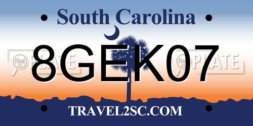 8GEK07 South Carolina License Plate