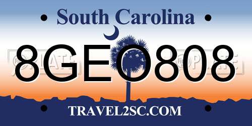 8GEO808 South Carolina License Plate