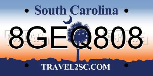 8GEQ808 South Carolina License Plate