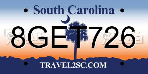 8GET726 South Carolina License Plate