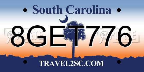 8GET776 South Carolina License Plate