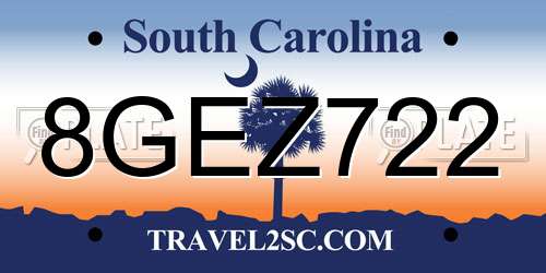 8GEZ722 South Carolina License Plate