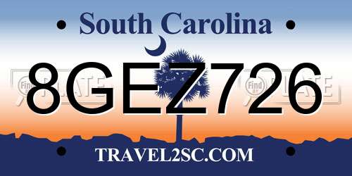 8GEZ726 South Carolina License Plate