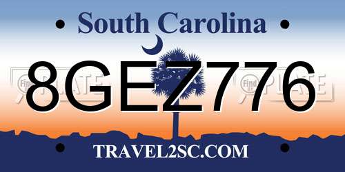 8GEZ776 South Carolina License Plate