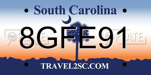 8GFE91 South Carolina License Plate