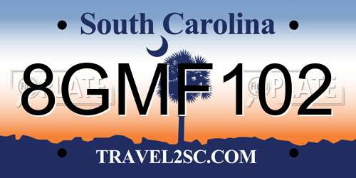 8GMF102 South Carolina License Plate