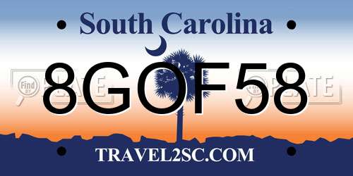 8GOF58 South Carolina License Plate